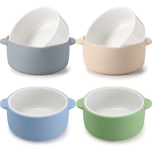 Domensi 4 Sets Kids Porcelain Bowls with Removable Silicone Sleeve 2-in-1 Porcelain Toddler Bowls Microwave Dishwasher Safe Cereal Snack Soup Dishes for Baby Children Feeding Supplies (Morandi Colors)