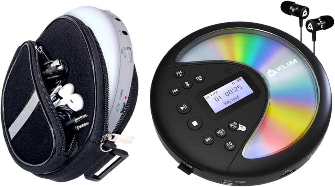 KLIM Discover + Portable CD Player Walkman with Long-Lasting Battery + SD Card, FM Transmitter, Bluetooth + Portable CD Player Case, Waterproof Portable CD Player Carrying Case