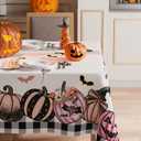 XCHI Pink Spooky Pumpkin Boo Halloween Tablecloth Rectangle Washable Table Covers for Indoor Outdoor Dining Home Party Decorations Table Cloth 60x84 Inch