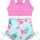 BFUSTYLE Girls One Piece Swimsuit Cute Striped Bathing Suit Hawaii Swimwear 6-17 Years (10-11 Years, Floral 3)