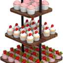 VyGrow Cupcake Stand, 3-Tier Dessert Stand for 32 Cupcakes, Wood & Metal Tower Display Premium Holder Dessert Tree Tower for Christmas Birthday Weddings Party Decor, Serving Tray, Wood Brown