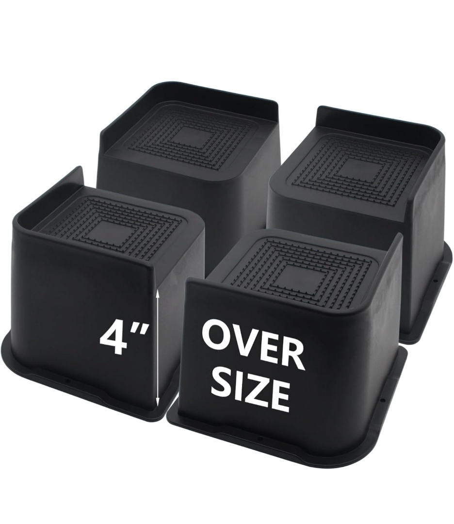 Bed Risers 4 inch Heavy Duty, 4 Pack Oversized Furniture Risers 6 inch, Black Bed Lifts Risers for Table, Sofa, Chair, Couch, Desk, Bed Frame Risers Supports Up to 6,500 Lbs