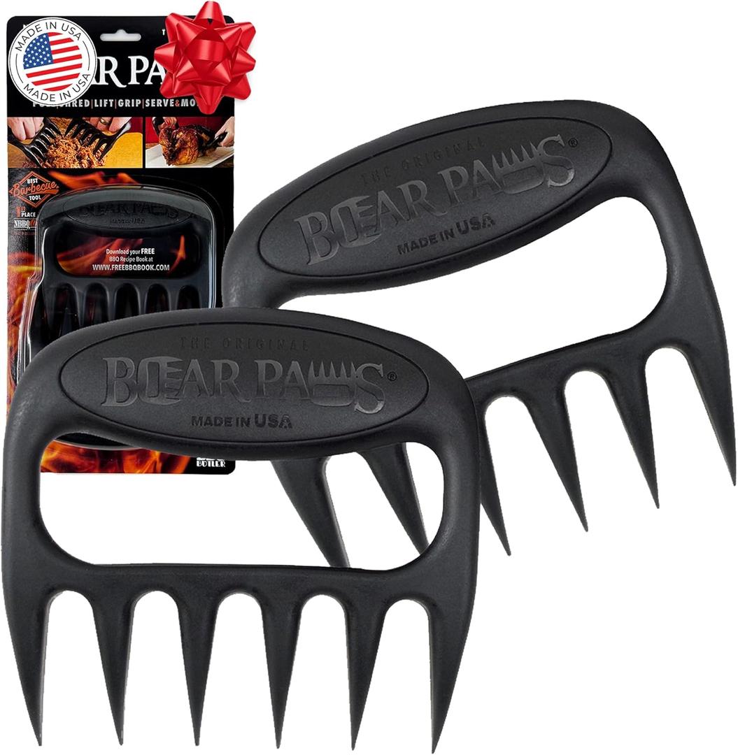Bear Paws Meat Claws - The Original BBQ Meat Shredder Claws for Pulled Pork, USA Made - Easily Lift, Shred, Pull and Serve Pork, Chicken, Brisket and Turkey - Valentines Day Gifts for Men (Black)