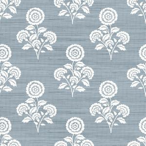 NuWallpaper Flourish Block Print Mineral Blue Faux Grasscloth Peel and Stick Wallpaper, SSS6309