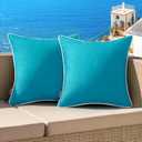 MIULEE Pack of 2 Outdoor Waterproof Pillow Covers Decorative Farmhouse Throw Pillow Covers Square Solid Color Couch Cushions Spring for Patio Tent Bed Sofa Living Room 18x18 Inch Teal Blue
