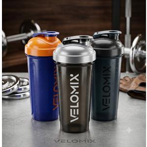 VELOMIX 3 Pack 28oz Protein Shaker Bottle for Protein Mixes, Blue/Black | 2x Wire Whisk, Leak Proof Shaker Cups for Protein Shakes, Stackable, Dishwasher safe, BPA free, Pre Workout and Fitness ready