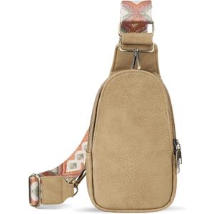 Sling Bag for Women PU Leather Sling Bag Small Crossbody Sling Backpack Multipurpose Chest Bag for Women Cycling (Khaki)