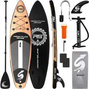 SereneLife Inflatable Stand Up Paddle Board with Premium SUP Accessories Wide Stable Design with Non-Slip EVA Deck Pad for Adults and Youth of All Skill Levels, 350 lbs Capacity, Wood