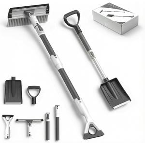Ice Scrapers for Car Windshield, 47.3" Extendable Snow Brush for Car with Snow Shovel, 3-in-1 Heavy Duty Aluminum Car Snow Brush and Ice Scraper with Foam Grip for SUV Truck Windows