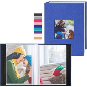 Ywlake Photo Album 4x6 100 Pockets 2 Packs, Small Mini Capacity Linen Photo Album Bulk Sets, Each Pack Holds 100 Top Loader Vertical Only Picture for Kids Boy Girls Blue