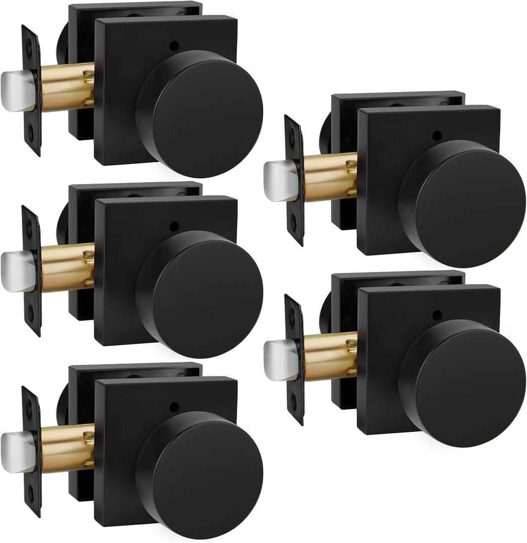 goldenwarm Privacy Black Interior Door Knobs, Zinc-Alloy Heavy Duty Interior Door Knobs Bedroom, Contemporary Door Knob Privacy, Matte Black Door Knob Interior for Bathroom(5 Pack)