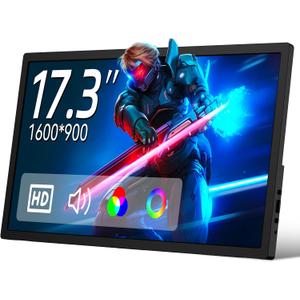 Portable Large Screen Monitor, 17.3" Portable Monitor HDMI USB-C IPS External Screen Small, Built-in Dual Speakers Gaming for Laptop PC, Plug & Play, Lightweight Small Monitor for On-The-Go Use, Black