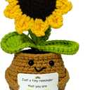Emotional Support Crochet Sunflower - Cute Positive Desk Decor & Positivity Buddy, Unique Teacher Appreciation Gifts for Women, Coworkers, Friends - Handmade Plant (S5)