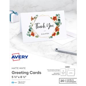 Avery Printable Half-Fold Greeting Cards, Envelopes Included, 5.5" x 8.5", Matte White, Inkjet Printer Compatible, 20 Blank Cards Total, Great for Product Branding, Marketing, and More (3265) (One Size)