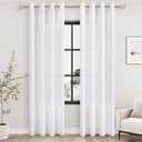 White Linen Curtains 84 Inch Length 2 Panels for Living Room Bedroom, Light Filtering Sheer Curtains 84 Inches, Elegant Modern Grommet Semi Sheer Soft Privacy Drapes