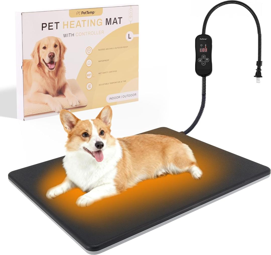 Outdoor Dog Heating Pad with Adjustable Temperature & Timer, Waterproof Pet Heated Mat for Cats, Dogs & Small Animals, Warming Pet Mat for Outdoor & Indoor in Extreme Weather 45W 20" x 16"