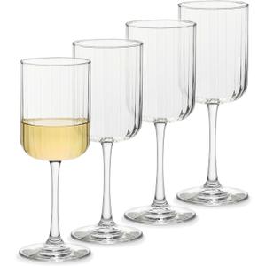 Libbey Paneled Stemmed Wine Glasses Set of 4, 13.5 Oz Fine Ribbed Line Clear Glasses, All Purpose Glasses for Wine, Cocktails and Spritzers