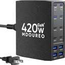 420W USB C Charger Block, 12-Port USB C Charging Station for Multiple Devices, Leather Texture Dual PD 65W Laptop Fast Charger Compatible with MacBook Pro/Air, iPad, iPhone,Galaxy and More, Black