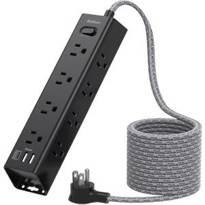 Surge Protector Power Strip - 5 FT Extension Cord, Power Strip with 12 Widely AC Outlet 3 USB, Flat Plug Wall Mount Overload Protection, 1050J, Desk Charging Station for Home Office, ETL Listed,Black