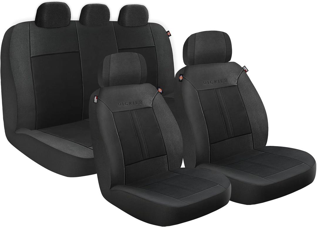 DICKIES 3-Piece Petersen Seat Covers, Vegan Leather Seat Covers for Cars, Trucks, SUVs  Black