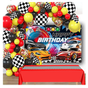 Lnkdeya Race Cars Birthday Party Decoration-144Pcs Racing Cars Checked Balloon Garland Kit Cars Banner Racing Backdrop Tablecloth