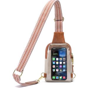 INICAT Sling Bag for Women Touchscreen Small Crossbody Cell Phone Purse Fanny Pack (Apricot Brown Anti-theft)