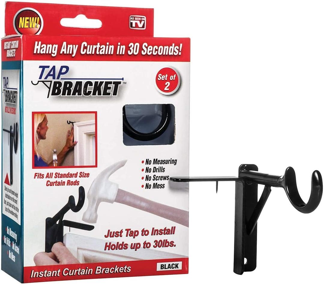 Spark Innovators Bronze Tap Bracket - Hang Curtains in 30 Seconds! No Drill Instant Curtain Rod Brackets - Fits 1.25", Holds 30 lbs, As Seen on TV, Set of 2