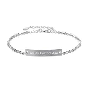 Let Go and Let God Bracelet for Women  925 Sterling Silver Engraved Christian Cuff, Anxiety Relief Inspirational Jewelry Gift, Faith Bracelet for Her