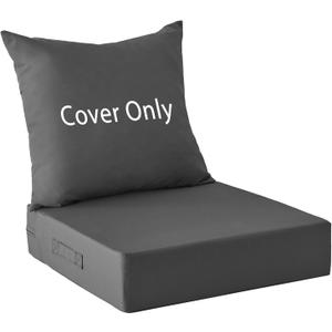 IPYNBAP 24x24x5.75 Inch Patio Cushion Covers for Deep Seat and Back, Water-Resistant & Fade-Resistant Outdoor Chair Cushion Cover Set, Replacement Cushions Covers with Handle and Ties, Dark Grey
