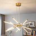 Modern Gold Chandelier, 12-Light LED Linear Pendant Light Fixture, Dimmable Gold Chandeliers for Dining Room, Living Room, Bedroom, Kitchen Island