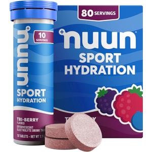 Nuun Sport Electrolyte Tablets with Magnesium, Calcium, Potassium, Chloride & Sodium, Gluten Free & Vegan, Tri-Berry, 8 Pack (80 Servings Total) (EXP 10/01/26)