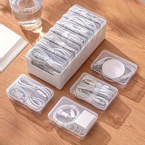7 Box Cable Organizer Storage Box, Desktop Cable Management with Switch, Power Cord Organizer for Office, Home, Desk Accessories Storage Stationery Supplies and Accessories（Clear)
