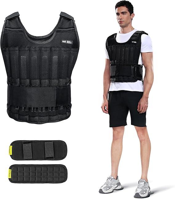 Weighted Vest Men BeatBoost 20lb/30lb/40lb/50lb/60lb Adjustable Weight Vest with Steel Plates Weights for Walking Strength Training Running Workout (10LB, Black)