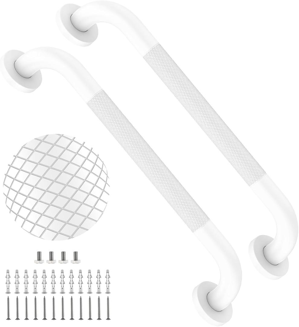 2 Pack 20 Inch White Shower Grab Bar with Anti-Slip Knurled Grip