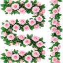 Suncalla 30 Pack 246ft Rose Garland Artificial Rose Flowers Vine with Green Leaves Hanging Fake Floral Garland Vine for Wedding Birthday Wall Garden Table Centerpiece Room Arch Decor(Pink Color)