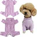 Dogs Recovery Suit Post Surgery Shirt for Puppy, Full Coverage Dog's Bodysuit Wound Protective Surgical Clothes for Pets (Purple White Stripe-xs)