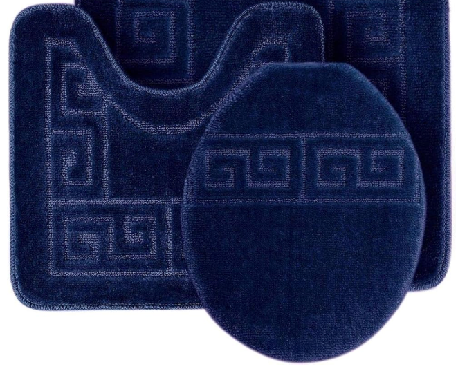 WPM WORLD PRODUCTS MART Bathroom Rugs Set 2 Piece Bath Pattern Rug (20"x32")/Large Contour Mats (20"x20") with Lid Cover (Navy)