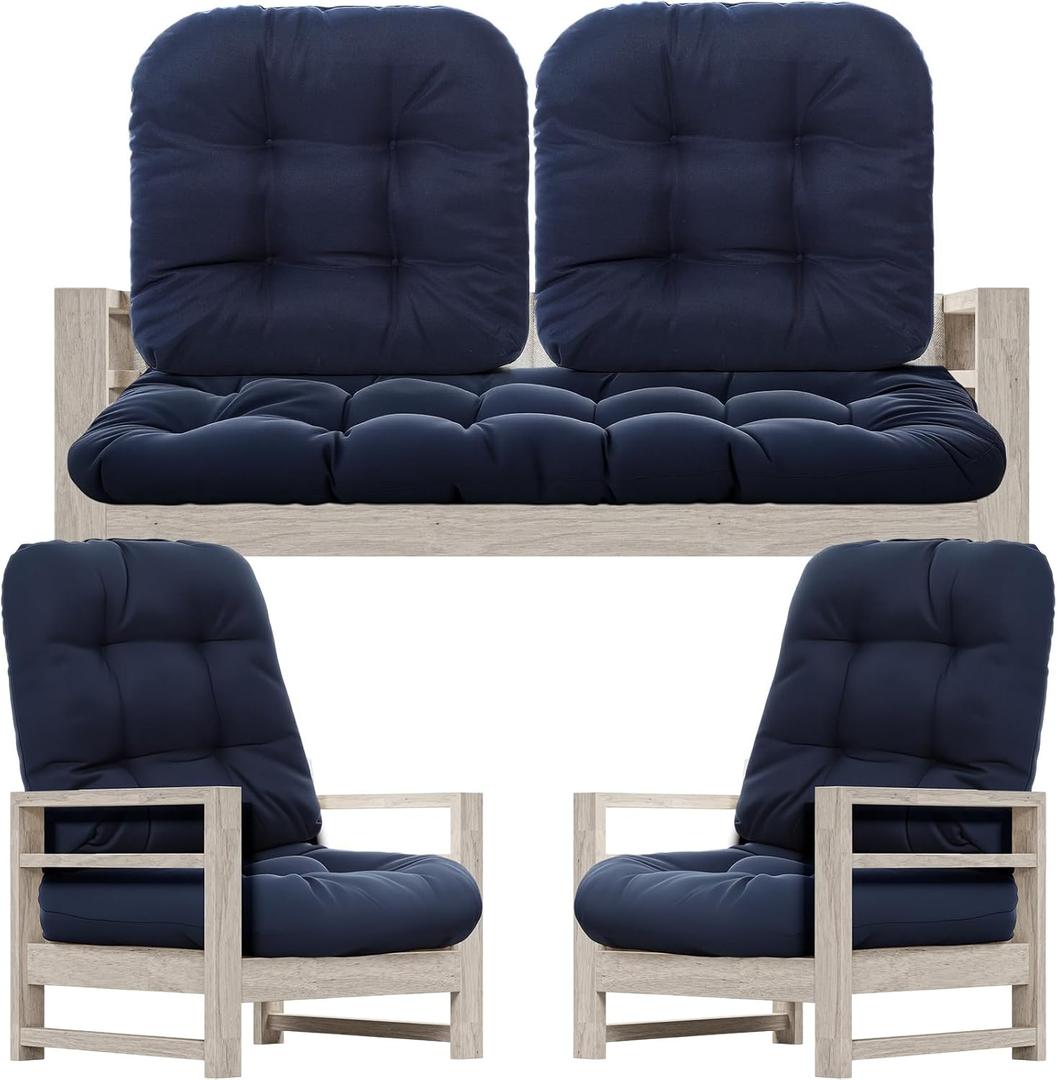 Wenqik 7 Pcs Outdoor Wicker Chair Cushions Set with 1 Loveseat Cushions 44 x 19 in Weatherproof & 6 U Shaped Cushions for Wicker Patio Furniture Porch Swing Bench Seat Sofa Couch (Dark Blue)