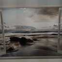 ARTISTIC PATH Open Window Canvas Artwork Print: Rocky Beach with Sunset Prints Fake Window Wall Art for Bedroom (45" W x 30" H,Multi-Sized)