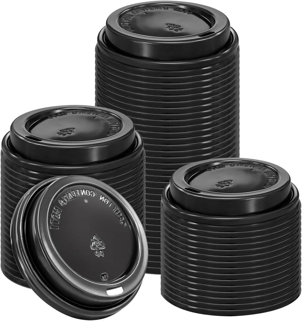 Lamosi 180 Pack Disposable Plastic Coffee Cup Lids Black, Leak-Proof To-Go Lids for 10/12/16/20/24 oz Paper Cups Hot & Cold Beverage Cup Covers Bulk for Iced Coffee, Milkshake, Smoothies