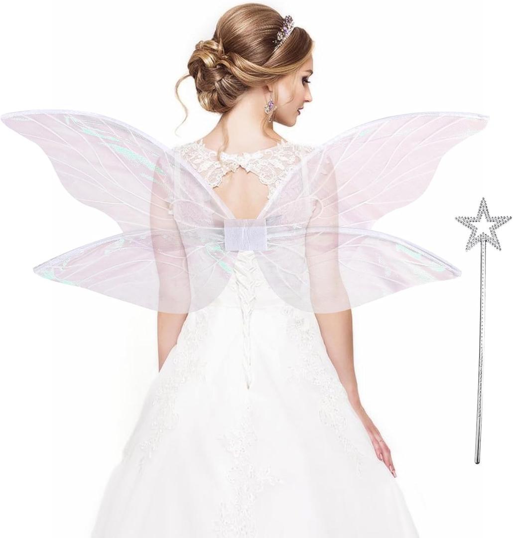 Fairy Wings for Adults Butterfly Fairy Costume for Women Girls Halloween Cosplay Accessories (White)
