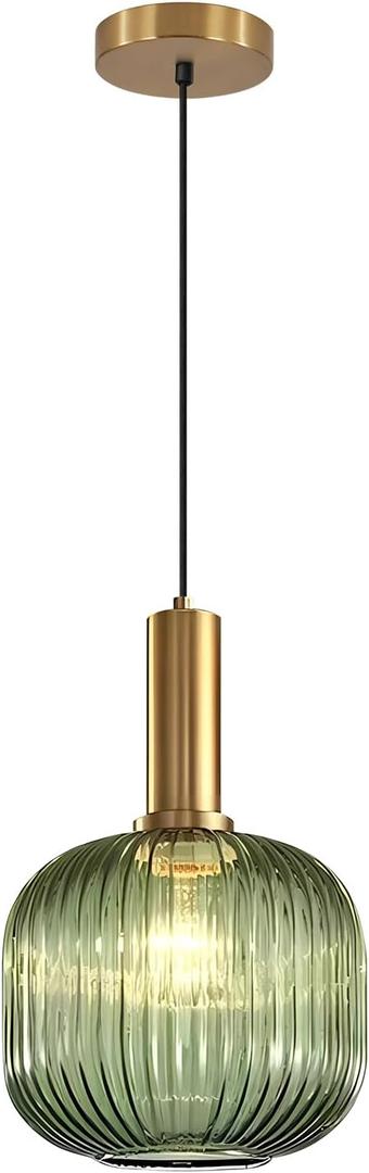 BOKT Mid Century Modern Green Glass Pendant Light Large Gold Globe Kitchen Island Pendant Light Fixture Minimalist Anti Brushed Brass Round Ceiling Hanging Pendant Lamp (7.9" Green)