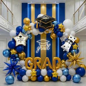 Blue White Gold Graduation Balloon Garland Arch Kit with Graduation Star print Certificate Letter Foil Balloons for Graduate Class of 2026 Grad Prom party Decorations Supplies (Blue White), 16 inches