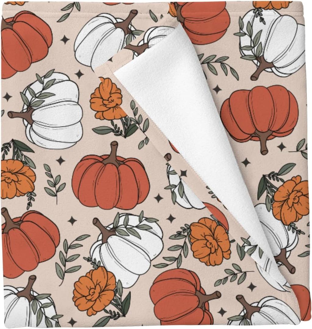 Boho Fall Pumpkin Floral Baby Blankets for Boys Girls Retro Autumn Pumpkin Flowers Thanksgiving Infant Toddler Newborn Receiving Blankets for Crib Stroller 30x40in