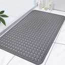 Extra Large Shower Mat, Yonala 47.2 x 31.5 Inch Non Slip Shower Mats for Inside Shower with Drain Hole and Suction Cups, Soft Trimmable TPE Anti Slip Shower Mat for Walk in Shower Stall, Heavy Mat (Gray)
