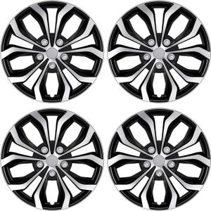 AutoBeeDen 4-Pack Universal Hubcaps Replacement R17 17 inch, Steel Wheel Rim Cover for Most Cars Trucks Sedans SUV, 17" 17 in Wheel Covers Hub Caps (Silver+Black Color)