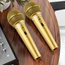 Facmogu 8 PCS Fake Microphone Set, Plastic Display Microphone Prop for Karaoke Costume, Realistic Mic Prop Kit for Cosplay Music, Halloween, Christmas, Birthday Party Favors - Gold