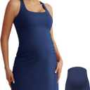 Maacie Maternity Tennis Dress with Shorts and Built in Bra Scoop Neck Sleeveless A-line Workout Golf Dress with Pockets S