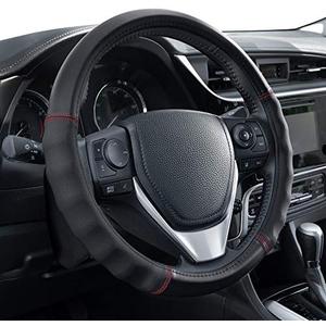 Motor Trend Faux Leather Steering Wheel Cover, Standard 15 inch Size, Comfort Grip Design, Solid Black Car Steering Wheel Cover for Truck Van SUV Auto