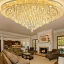 53.7'' Modern Crystal Big Large Chandeliers LED Dimmable Flush Mount Ceiling Chandeliers for Living Room High Ceiling Entrance Foyer Lobby Bedroom Gold